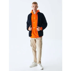 Erkek Düz Dik Yaka Fermuarlı Regular Fit Lacivert Hırka