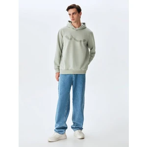 Sıgnlı Kapüşonlu Fermuarsız Regular Fit Yeşil Sweatshırt