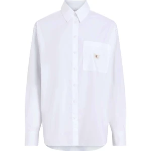 Calvin Klein Jeans Standart Gömlek Yaka Nakışlı Beyaz Kadın Gömlek Woven Label Relaxed Shırt