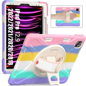 Forestl Digital iPad Pro 12 9 Inç (2022 2021 2020 2018) X Shape Pc Tpu El Kayışlı Combo Stand Tablet Kılıfı (Yurt Dışından)