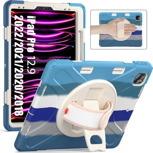 Forestl Digital iPad Pro 12 9 Inç (2022 2021 2020 2018) X Shape Pc Tpu El Kayışlı Combo Stand Tablet Kılıfı (Yurt Dışından)