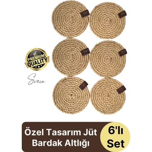 Özel Üretim 6 Adet Jüt Dokuma Halat Içecek Bardak Altlığı Seti Hasır Yuvarlak Sofra Rattan El Yapımı