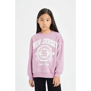 Kız Çocuk Relax Fit Bisiklet Yaka Baskılı Sweatshirt D6494A8NS
