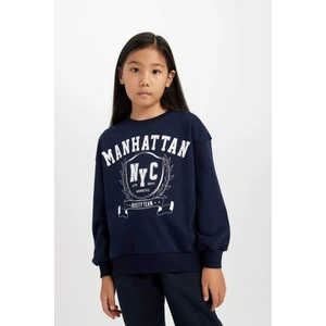 Kız Çocuk Relax Fit Bisiklet Yaka Baskılı Sweatshirt D6493A8NS