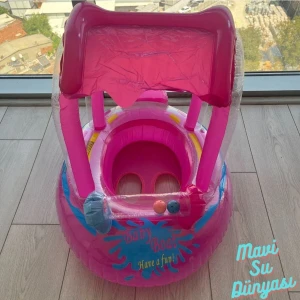 Mavi Su Dünyası Gölgelikli Pembe Renk Bebek Deniz Simidi, Bebek Havuz Simidi, 0-3 Yaş 71CM*60CM
