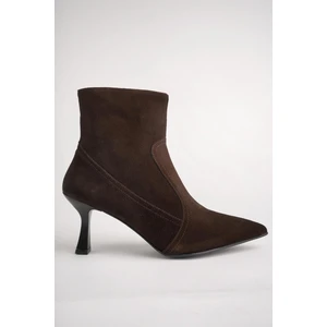 Natalie Garantili Hakiki Deri Sivri Burun Fermuarlı Ince Topuklu Kadın Bot