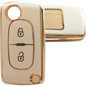 Peugeot Partner 207 307 308 407 Uyumlu Kumanda Anahtar Kılıfı Oto Anahtarlık Beyaz Gold