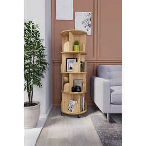 Zeo Wood Design 360° Dekoratif Döner Kitaplık - Safir Meşe - 133x45 Cm