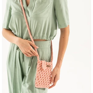 Somon El Örgüsü Cep Telefonu Çantası-El Örgüsü Somon Çapraz Çanta-El Örgüsü Somon Mini Cüzdan Çanta