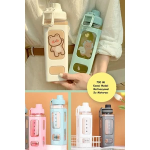 Tekno Trust Plastik Kare Kawai Model Su Matarası Su Şişesi Suluk 700ML Bpa Içermez Suluk Sticker Hediye 700 ml