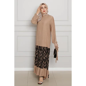 Eteği Desenli Karin Elbise-Vizon