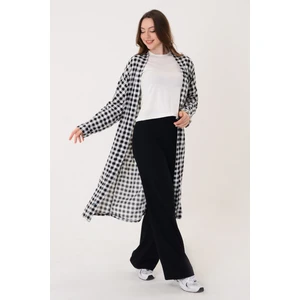 Pınkmark Kadın Siyah Beyaz Kareli Tesettür Kimono PMCK25426