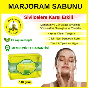 Marjoram Oil & Tea Tree Çay Ağacı Sabunu 140 gr Akne Gidermeye Gözenek Sıkılaştırmaya Yardımcı Doğal Sabun