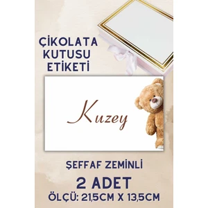 Netsan Etiket Ayıcık Desen Çikolata Kutusu Kapak Etiket 2 Adet - Şeffaf Zeminli - Isim Göndermeyi Unutmayın!