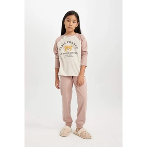 Kız Çocuk Pijama Takım Baskılı Uzun Kollu Üst Beli Lastikli Uzun Alt D3726A824AU