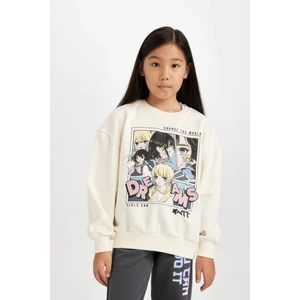 Kız Çocuk Oversize Geniş Kalıp Bisiklet Yaka Baskılı Sweatshirt D0611A824AU