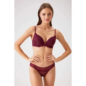 Pierre Cardin 4740 Balenli Soft Push Up Sütyen Külot Takım Mürdüm