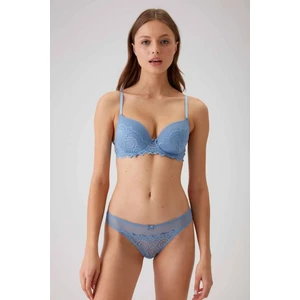 Pierre Cardin 4740 Balenli Soft Push Up Sütyen Külot Takım-Mavi