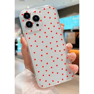 3gen Case Apple Iphone Modelleri Uyumlu Kırmızı Minik Kalpler Desenli Şeffaf Silikon Kılıf