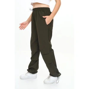 Kız Çocuk Jogger Elastik Bel ve Paça %100 Pamuklu Haki Yeşil Paraşüt PANTOLON-PNT-2031