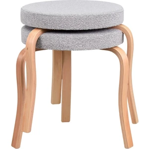 Ege Teddy Kumaş Naturel Ahşap Ayak Istiflenebilir Mutfak-Balkon Taburesi (2 Adet)