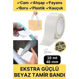 Premium Çok Amaçlı Su Geçirmez Sızdırmaz Dayanıklı Izole Beyaz Tamir Bandı 48 mm 10 mt 1 Adet