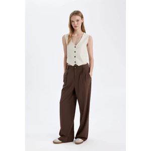 Klasik Kumaş Pantolon Wide Leg Geniş Bol Paça Fleto Cepli Yüksek Bel Standart Boy Basic Düz D8150AX24AU
