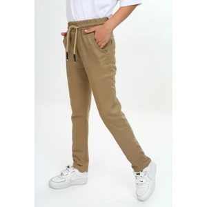 Çocuk Unisex Kız/erkek Beli Lastikli Dar Paça Pamuklu Gabardin Kumaş Bej Okul PANTOLONU-PNT-2023
