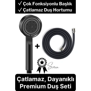 Premium Duş Seti 5 Fonksiyonlu Tasarruflu Başlık Esnek Kırılmaz Çatlamaz Paslanmaz Sızdırmaz Hortum
