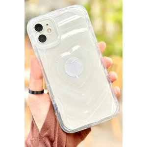 Vip Case Apple iPhone 12 Kalp Desenli Kabartmalı Zarif 3D Şeffaf Kamera Korumalı Silikon Kılıf