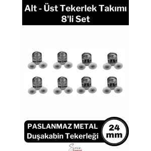 Dayanıklı Duşakabin Tekerleği Alt Üst Sürgülü Cam Kabin Tekeri Rulman Metal Gövdeli 8 Li Set