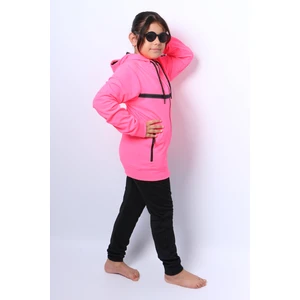 Kız Çocuk Eşofman Takımı Kapşonlu Fermuarlı Ribanalı C59