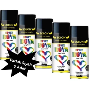 5 Adet Sprey Boya Parlak Siyah 400 ml