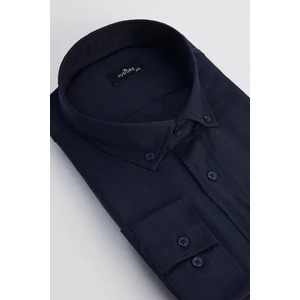 Erkek Big Size Büyük  Beden Pamuklu Kolay Ütü Lacivert Düğmeli Yaka Gömlek
