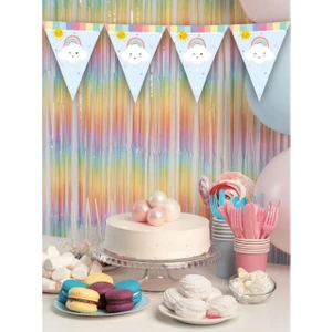 Gökkuşağı Bulut Temalı Flama Bayrak Asılabilir Doğum Günü Parti Süsü