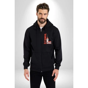 Istanbul Kız Kulesi Türkiye Kadın Erkek Siyah Kapüşonlu Fermuarlı Baskılı Hırka Sweatshirt