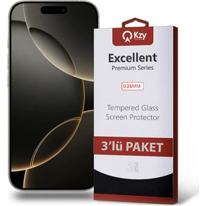 Kzy Apple iPhone 16 Pro ile Uyumlu Temperli Ekran Koruyucu Kırılmaz Cam Ekonomik 3'lü Paket