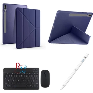 Redmud Teknoloji Samsung Galaxy Tab S9 Plus 12.4 Inç Uyumlu Standlı Kılıf Dokunmatik Kalem ve Klavye Mouse 3 Lü Set