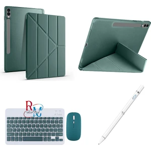 Redmud Teknoloji Samsung Galaxy Tab S9 Fe Plus 12.4 Inç Uyumlu Standlı Kılıf Dokunmatik Kalem ve Klavye Mouse 3lü Set