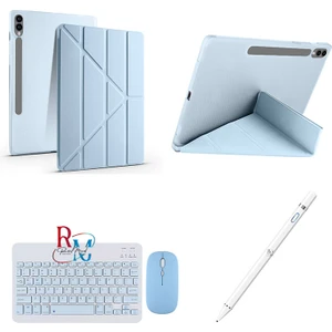 Redmud Teknoloji Samsung Galaxy Tab S9 Fe Plus 12.4 Inç Uyumlu Standlı Kılıf Dokunmatik Kalem ve Klavye Mouse 3lü Set