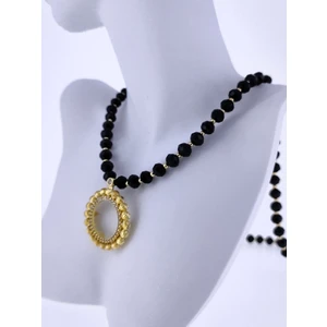 Elisi Takı Story Çeyrek Altın Uyumlu Altın Kaplama Çerçeveli Dorika Kolye 55 cm 6mm Kristal Cam Boncuk