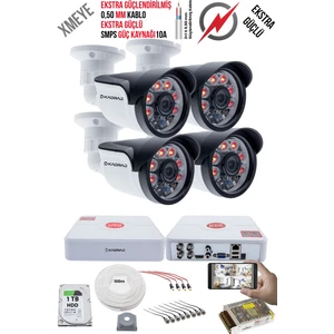 4 Kameralı Güvenlik Kamera Seti - Ekstra Uzun Mesafeli Güçlü, 5mp Sony Lens, 70M Dayanıklı Kablolama, 6 Atom Led, 1tb  H.d.d
