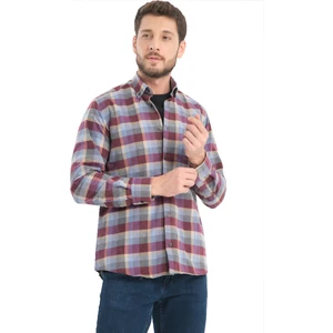 Erkek Bordo Kareli Kışlık Yünlü Cepli Geniş Kesim Gömlek
