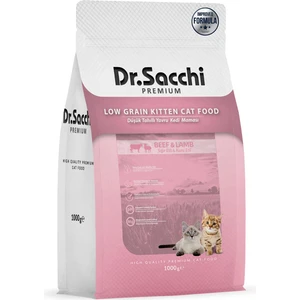 Dr. Sacchi Premium Düşük Tahıllı Sığır Etli ve Kuzu Etli Yavru Kedi Maması 1 kg