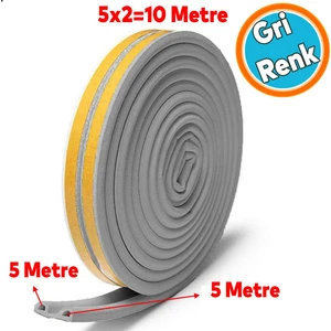 Kapı Pencere Bandı Fitili Gri Renk Yapışkanlı Gri Soğuk Izolasyon Bant 5x2=10 Metre
