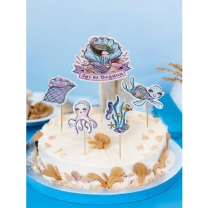 Parti Adresi Deniz Kızı Temalı Kürdan Figürlü Cupcake Kürdanı Pasta Süsü 5'li