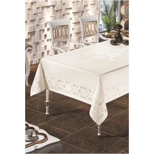Zeria Home Dertsiz Leke Tutmaz Dantel Desenli Masa Örtüsü 160x220  Krem