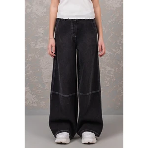 % 100 Pamuk Wide Leg Geniş Paça Jean Beli Ayarlanabilir Kız Çocuk Kot Pantolon