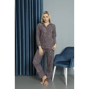 33005 Gömlek Yaka Yıldızlı Polar Kadın Pijama Takımı