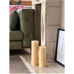 Mum Krem 2li Sandal Ağacı Kokulu Silindir Büyük Mum Seti